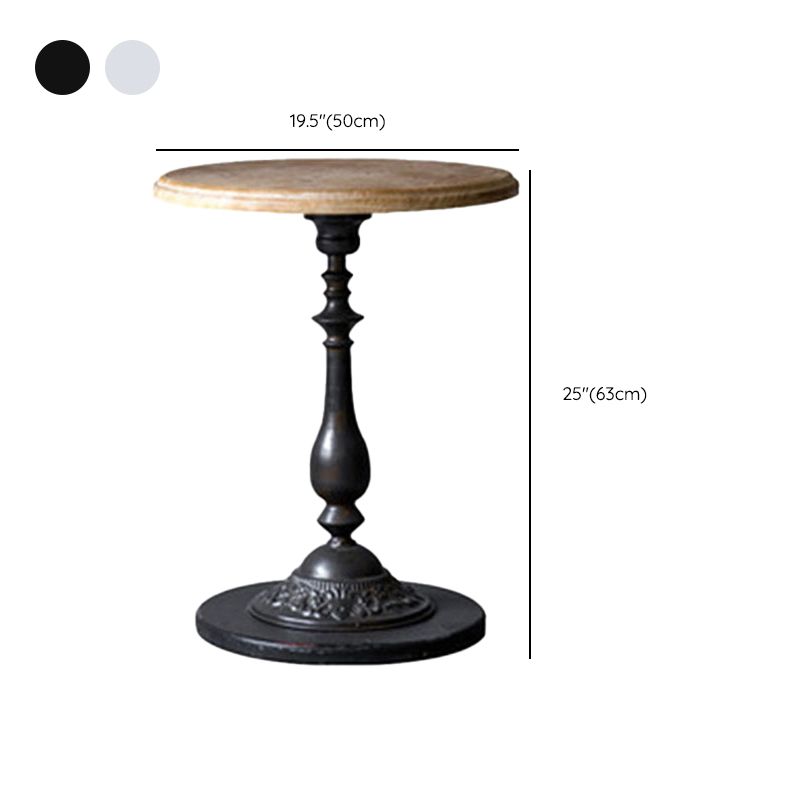 French Country Wood Round Top Side Table Distressed Iron Base End Table