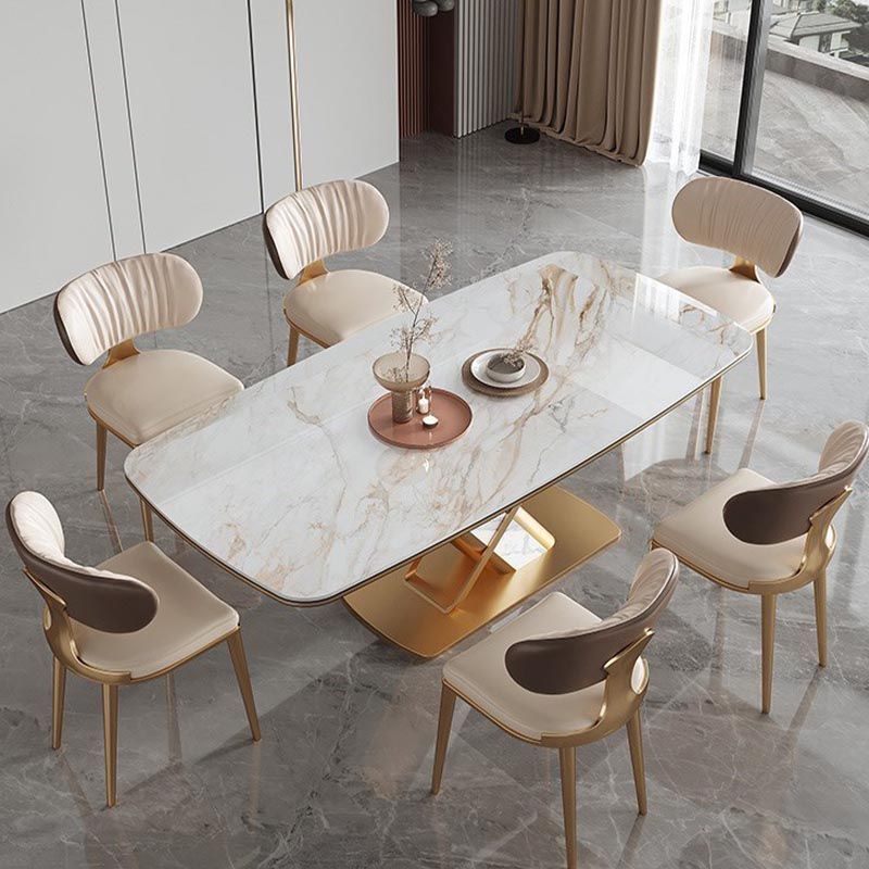 Traditional Luxury Stone Dining Table Gold Pedestal Casual Dining Table