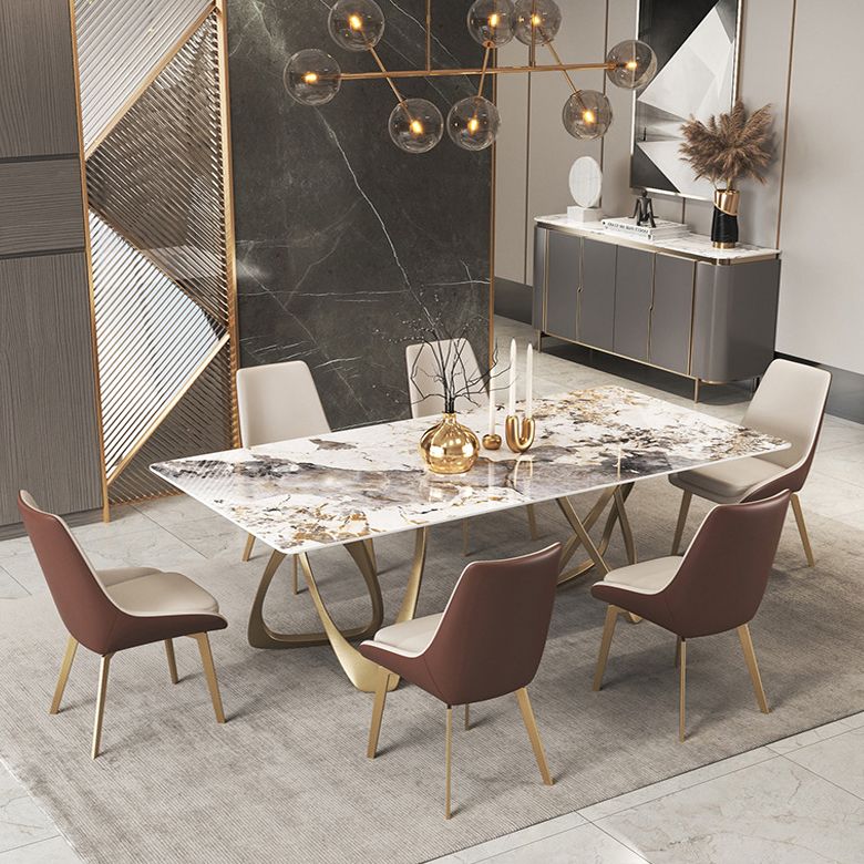 Modern Sintered Stone Dining Room Set with Rectangle Table and Gold Le
