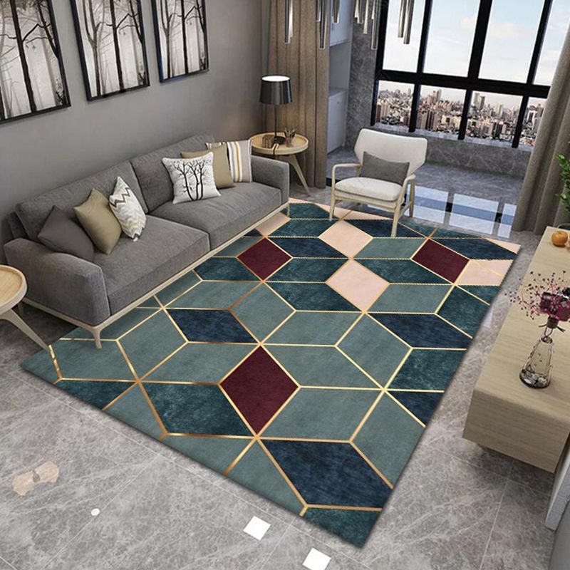Gold Modern Carpet Geometry Polyester Carpet Washable Carpet for Living Room