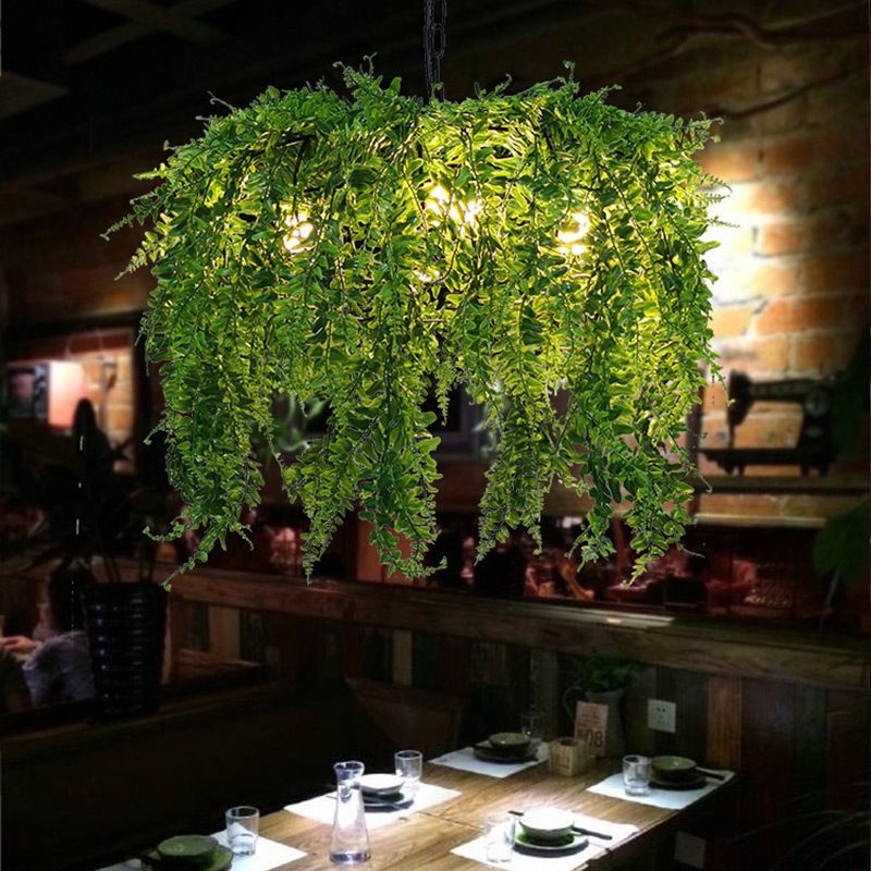 5 Lights Metal Chandelier Light Fixture Industrial Green Plant Design Restaurant Ceiling Light, 21.5"/25.5" Wide