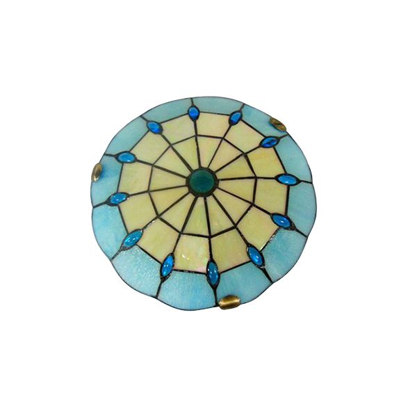 12"/16"/19.5" Wide Bedroom Ceiling Light Tiffany Blue Dome Shade Flush Mount Light with Jewel Decoration