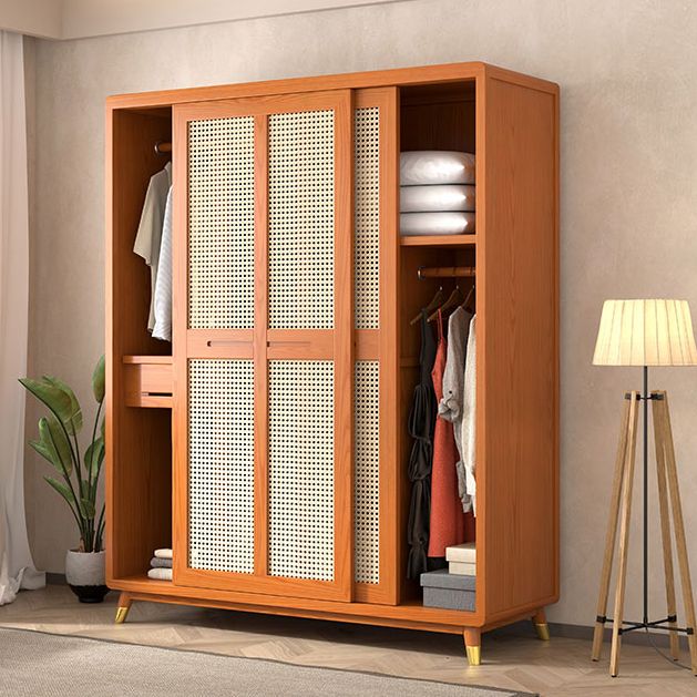 Modern Solid Wood Frame Wardrobe Freestanding Sliding Doors with Legs