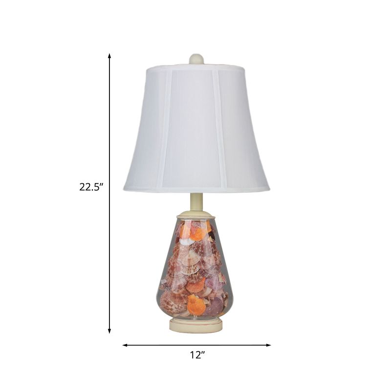 Blanc Évasé Shade Night Light Countryside Fabric 1 ampoule 12 "/ 16" LAMPE DE Tableau de chevet de large avec coquille décorative