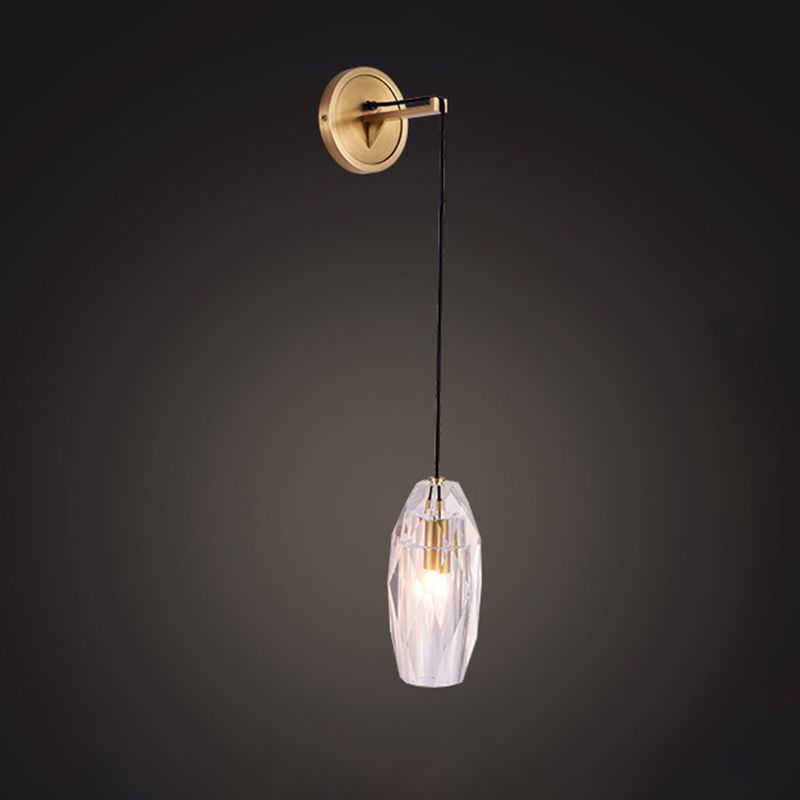 Torpedo Clear Crystal Sconce Light Fixture Contemporary 1 Head Bedchamber Wall Mounted Lighting