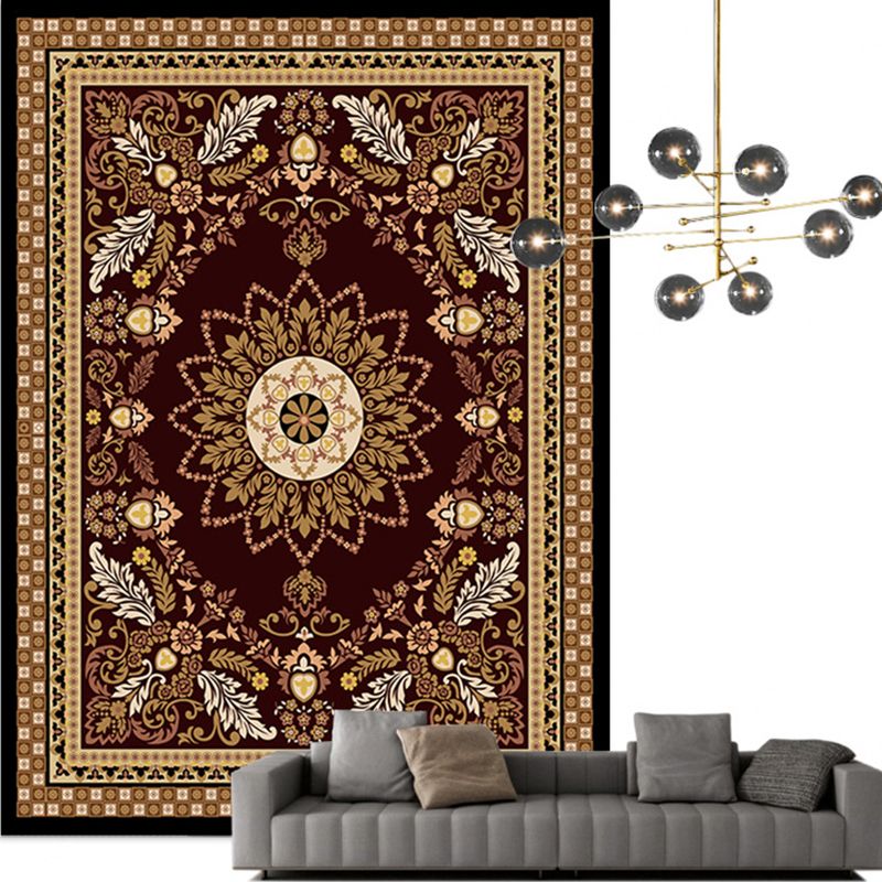 Traditional Multi Color Moroccan Rug Polypropylene Flower Carpet Anti-Slip Backing Pet Friendly Stain Resistant Rug for Living Room