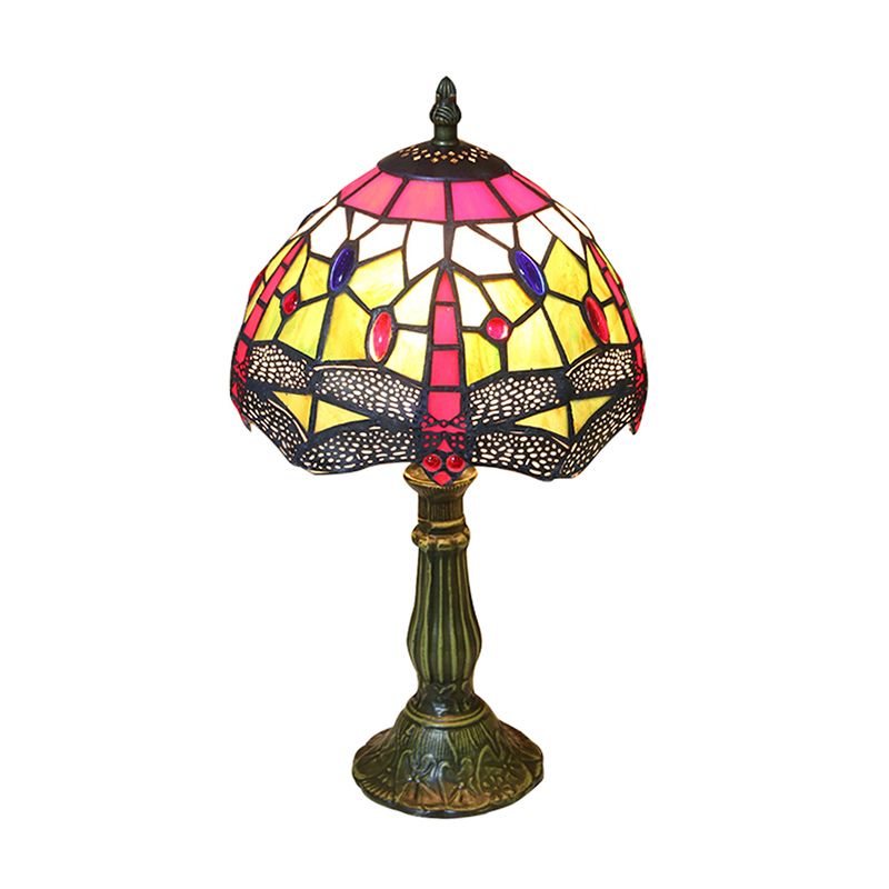 Dragonfly Tischlampe Retro gefärbte Glas 1-Licht-Akzentlampe im antiken Bronze Finish für das Studium