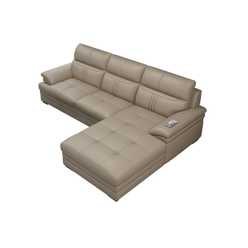 Pillow Top Arm Sectional Sofa 37.4"High Leather Cushion Back Sofa,Beige