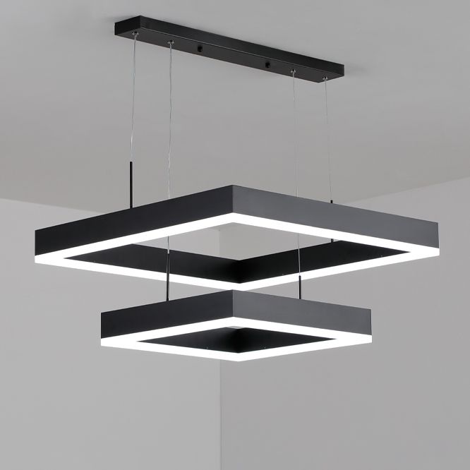 Modern Chandeliers For Dining Room Multiple Squares Pendant Lighting Fixtures in Black Finish