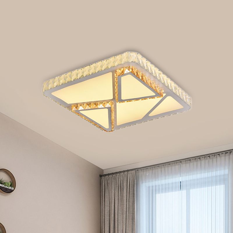 LED Flush Mount Lighting Contemporary Bedroom Ceiling Lamp with Triangle/Round/Square Crystal Shade in White