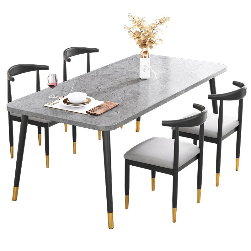 Minimalist Sintered Stone Top Standard Dining Table Set White Rectangle Dining Set for Kitchen