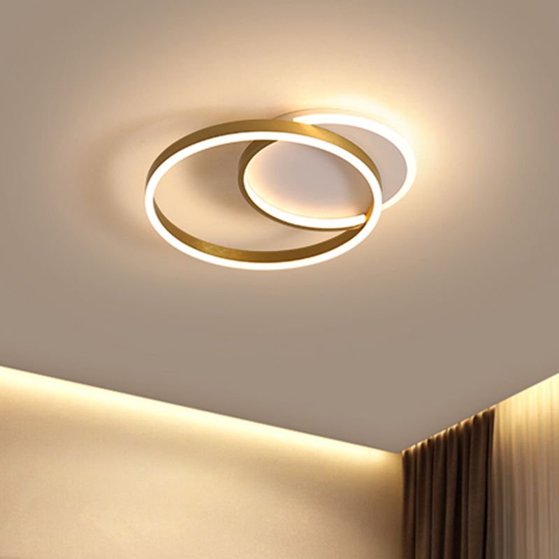 Gold / Coffee Double Hoop Flush Ceiling Light Modern 16 "/19" Largeur LED Flush métallique Monter Fixture à chaud / Lumière blanche pour la chambre