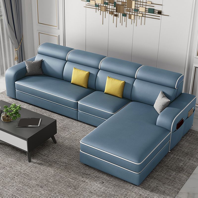 Contemporary Style Sofa Bed Solid Wood Frame Beige/grey/blue with Pocket Storage Sofa