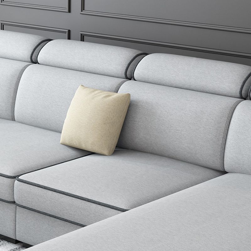 Light-grey Faux Leather Removable Cushions Square Arm Sectionals for Living Room