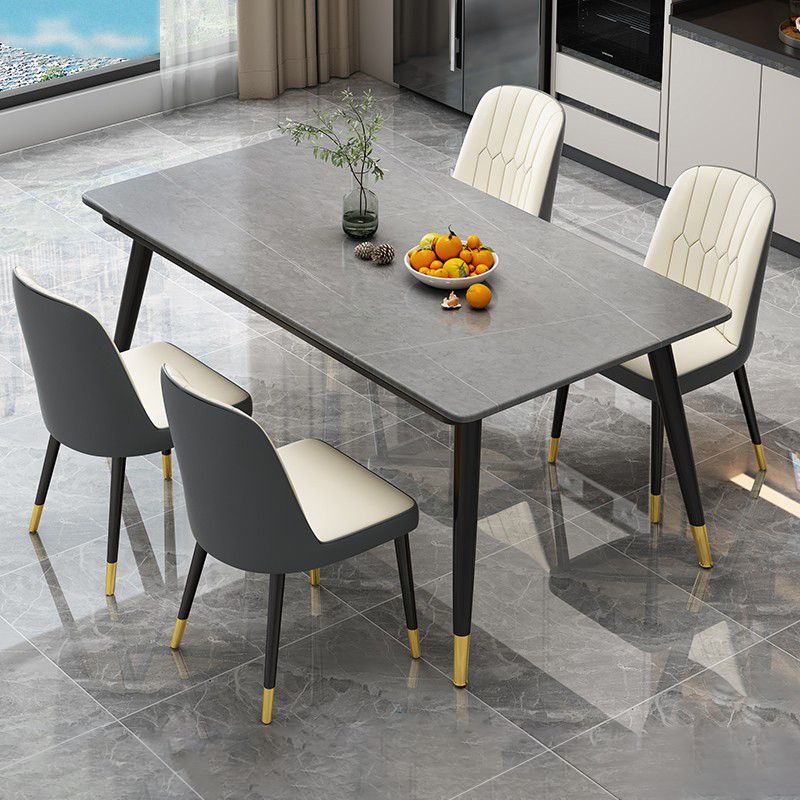 Industrial Style Home Sintered Stone Dining Table Rectangle Table with 4 Legs Carbon Steel Base