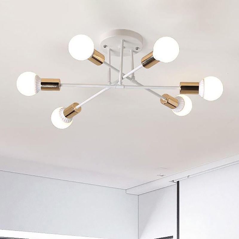 Lámpara de techo semiempotrada de líneas cruzadas de metal nórdico, 6 luces, color blanco y negro, para dormitorio