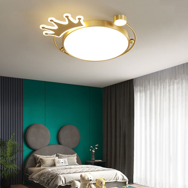 Brass Crown Shaped Flush Light Cartoon Metal LED Ceiling Light for Childrens Room