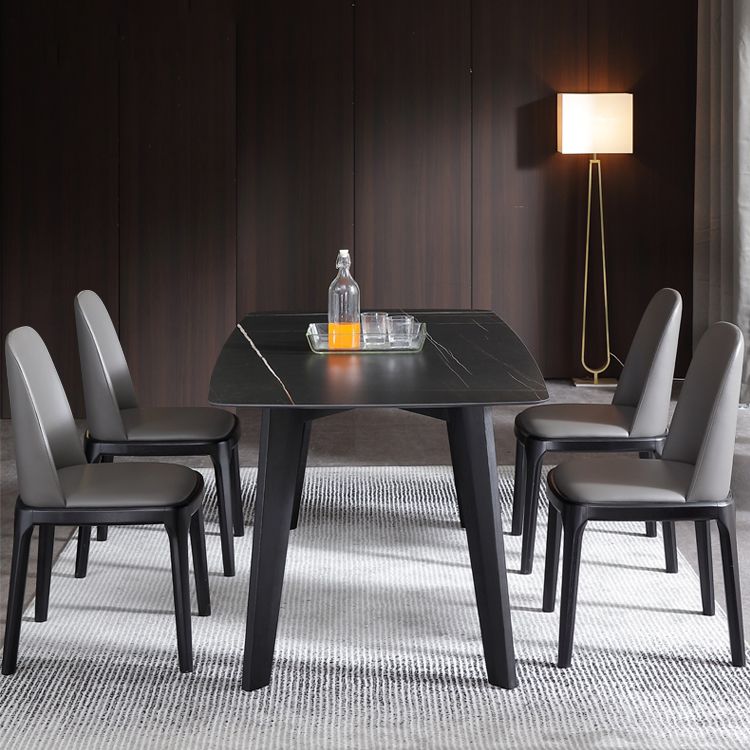Rectangle Black Dining Table Sintered Stone Table Industrial with 4 Legs