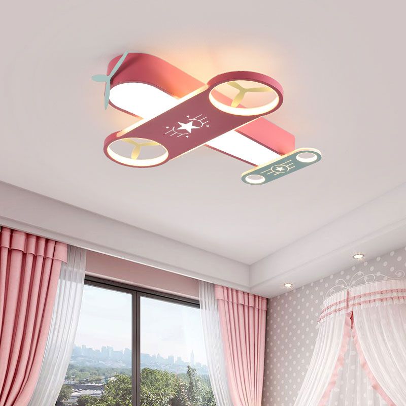 Creative Cartoon LED Flush Light Aircraft Shaped Ceiling Mount Lamp with Acrylic Shade