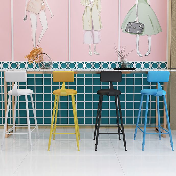 Modern Round Counter Stool Coffee Shop Leather and Metal Counter-height Stool