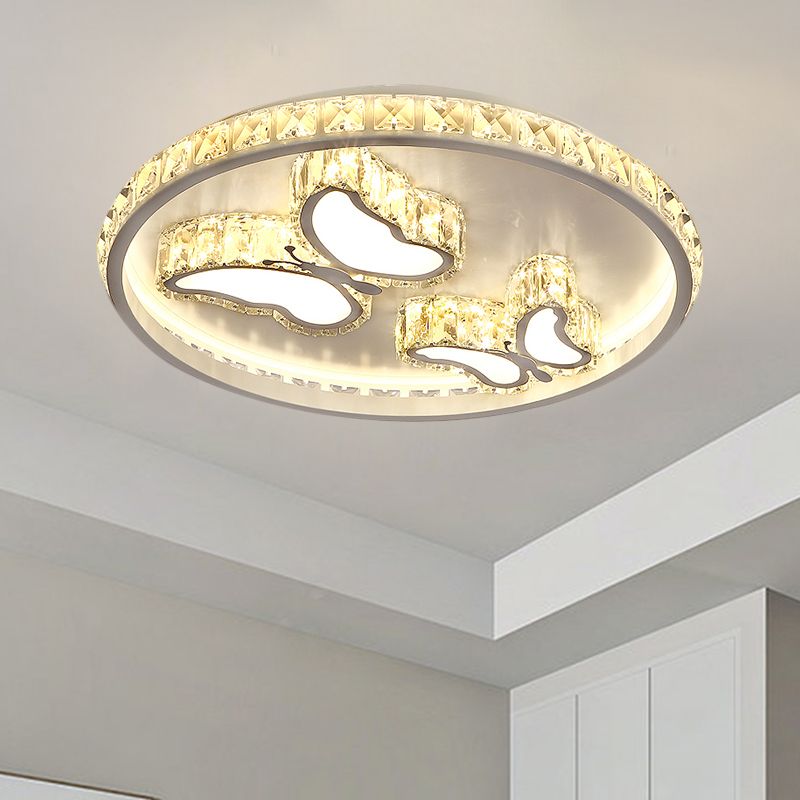 Butterfly/Loving Heart Flush Mount Contemporary Clear Crystal Blocks LED White Ceiling Mounted Fixture