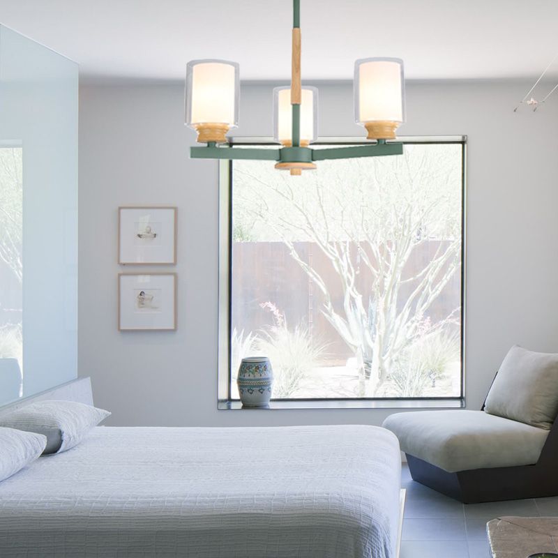 Makkaronzylinder Kronleuchter Anhänger Leicht Milchglas 3/5/6 Lichter hängende Decke Licht in Rosa/Gelb/Grün für Wohnzimmer