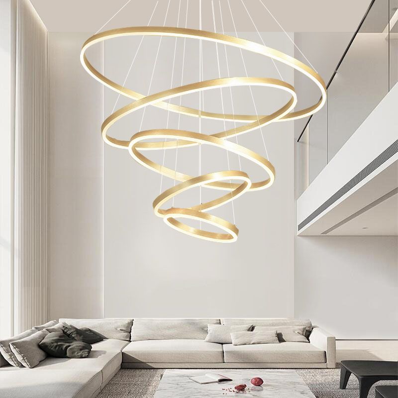 Lampada appesa a soffitto multistrato creativo con tonalità metallica per salotto