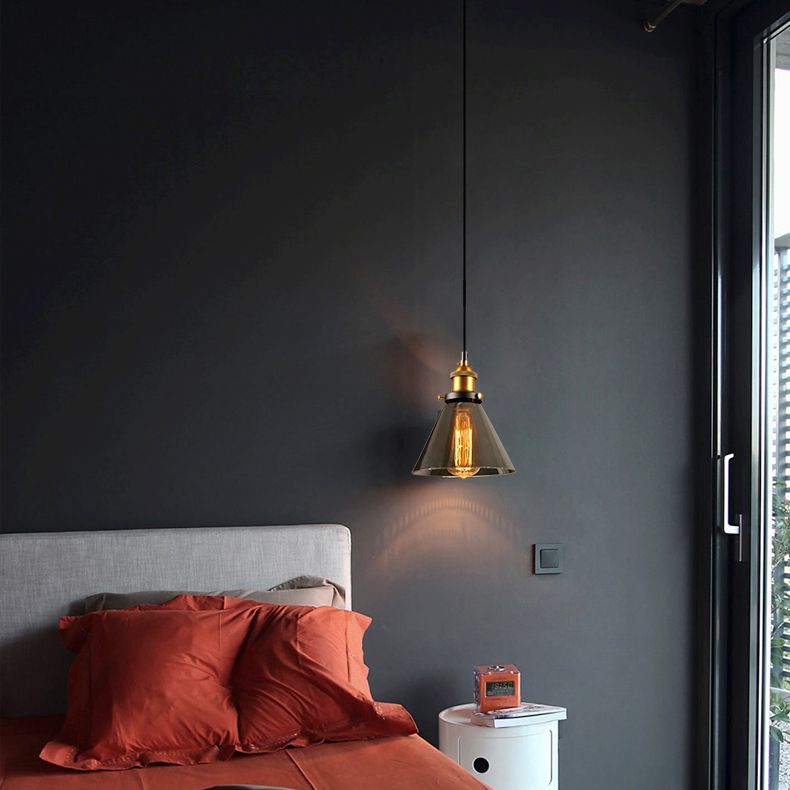 1 Light Pendant Light Vintage Industrial Minimalist Glass Shade Dining Room Hanging Lamp