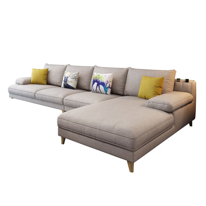 Linen Slipcovered Sectional Flared Arm Sectional with Storage