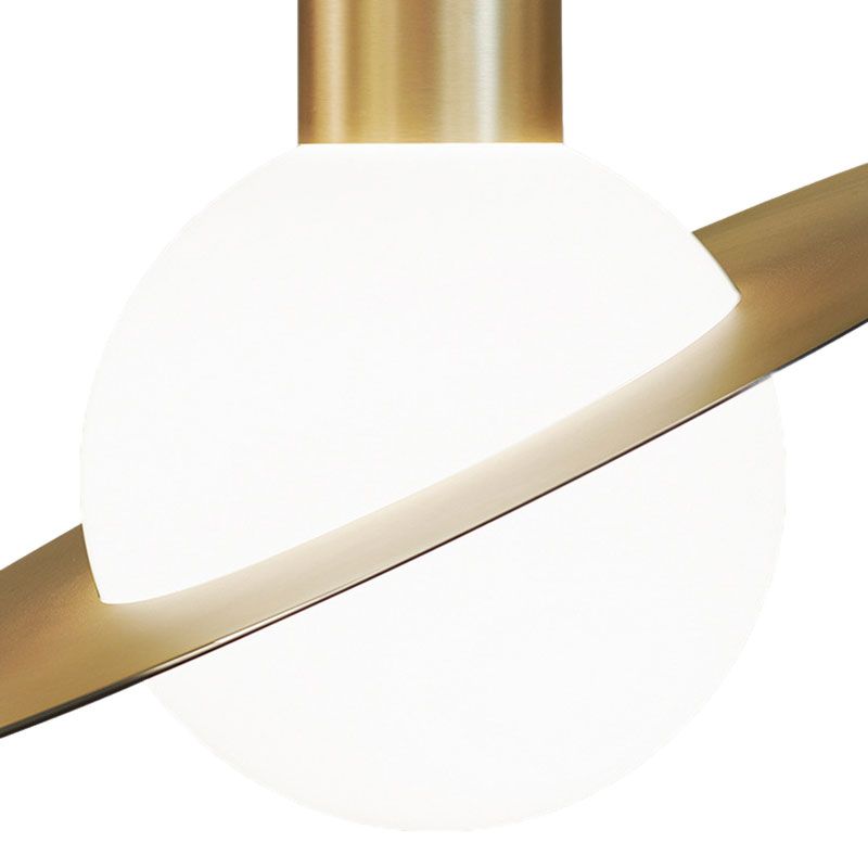 Colgante de suspensión global de oro contemporáneo 1 lámpara colgante de vidrio blanco claro con anillo