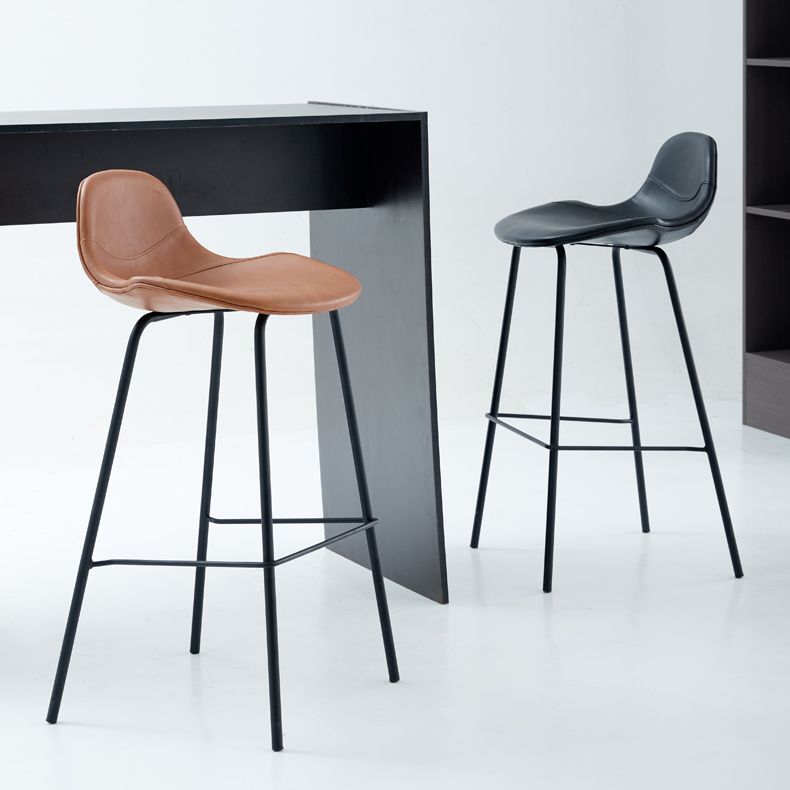 Contemporary Footrest Low Back Bar Stool Leather Counter Stool for Living Room