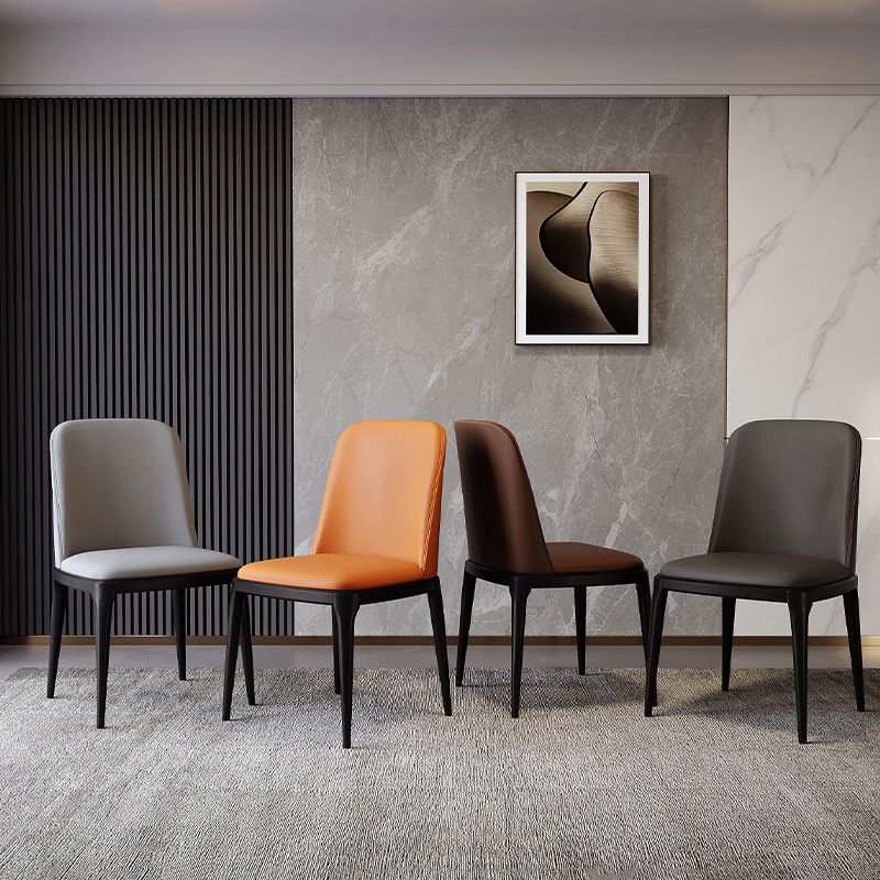 Modern Backrest Armless Leather Chair with Plastic Legs for Dining Room