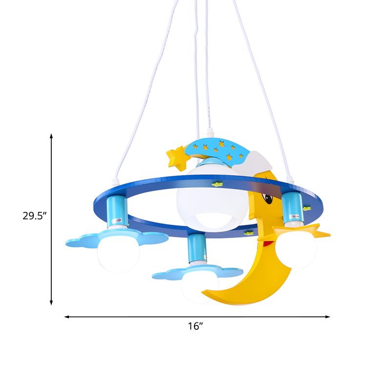 Metal Crescent Pendant Light Fixture Kids 4-Light Blue Chandelier for Children Bedroom