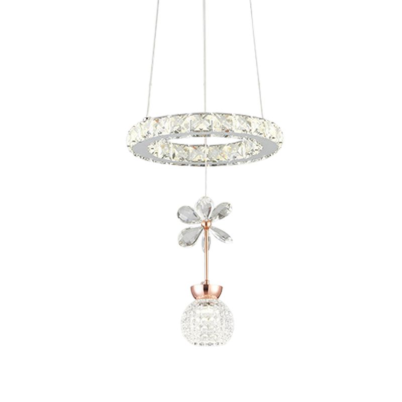 Kit de luz colgante de flores y cúpula modernista cristal transparente de cristal comedor lámpara de péndulo con estante de aro