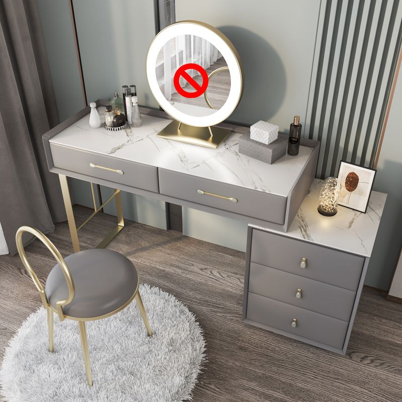 Contemporary Pine Makeup Vanity Desk 5-Drawers Vanity Makeup Table Set