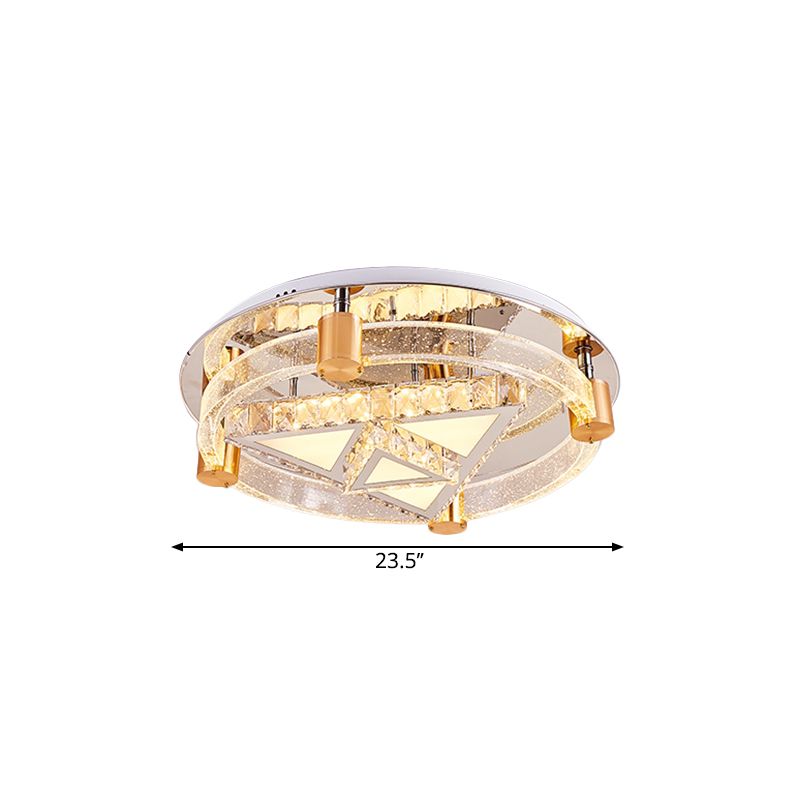 Circular Semi Mount Lighting Minimalist LED Chrome Ceiling Flush with Triangle/Star Design