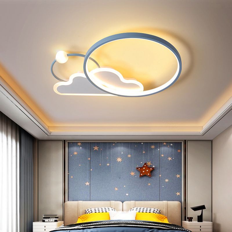 Cloud Shape Metal Flush Light Kid Style 3 Lights Flush Mount Ceiling Lights