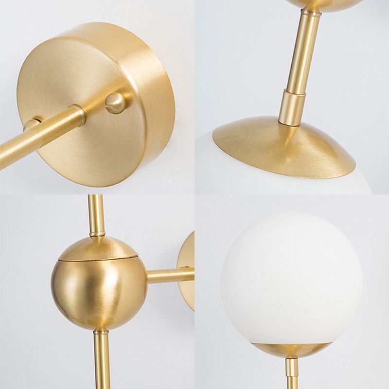 Modern Globe Wall Lighting Fixture 1 Bulb White Glass Sconce Light in Brass for Bathroom