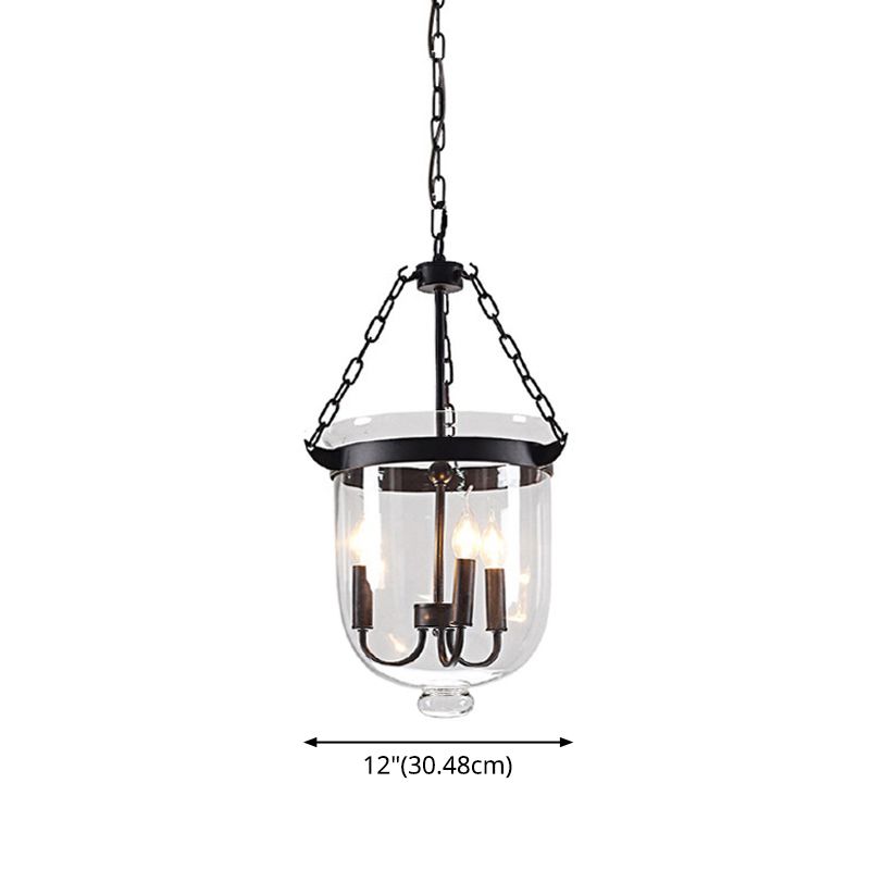 Black Bucket Chandelier Light Fixture Industrial Style Glass Dining Room Pendant Lighting