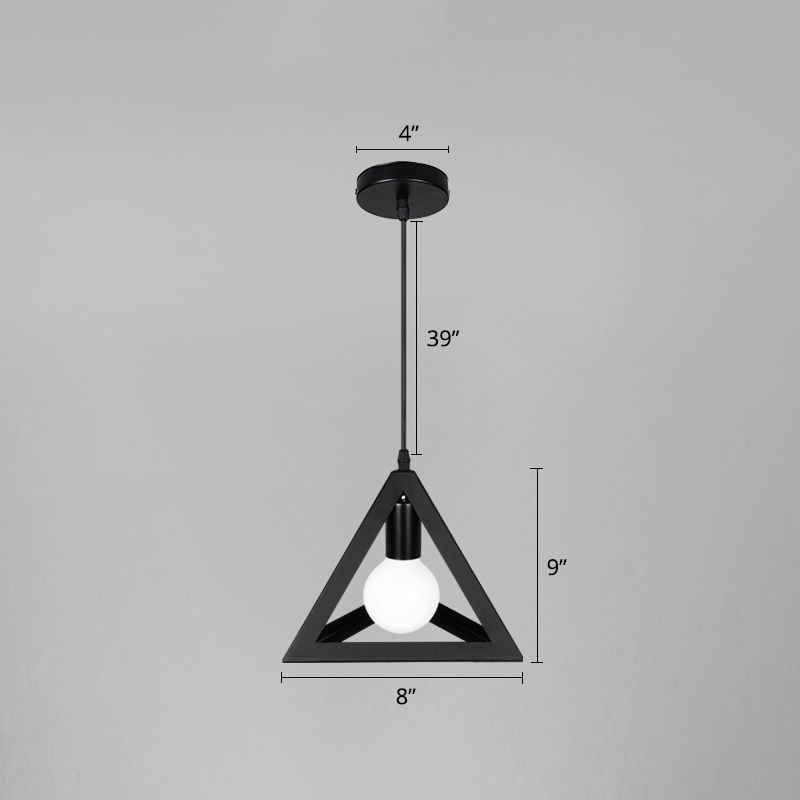 Black 1 Head Suspension Lamp Industrial Iron Geometric Cage Hanging Ceiling Light for Restaurant