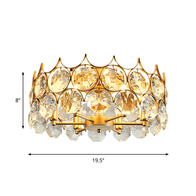 Crystal Gold Semi Flush Mount Light Crown 6 Heads Contemporary Ceiling Mounted Fixture