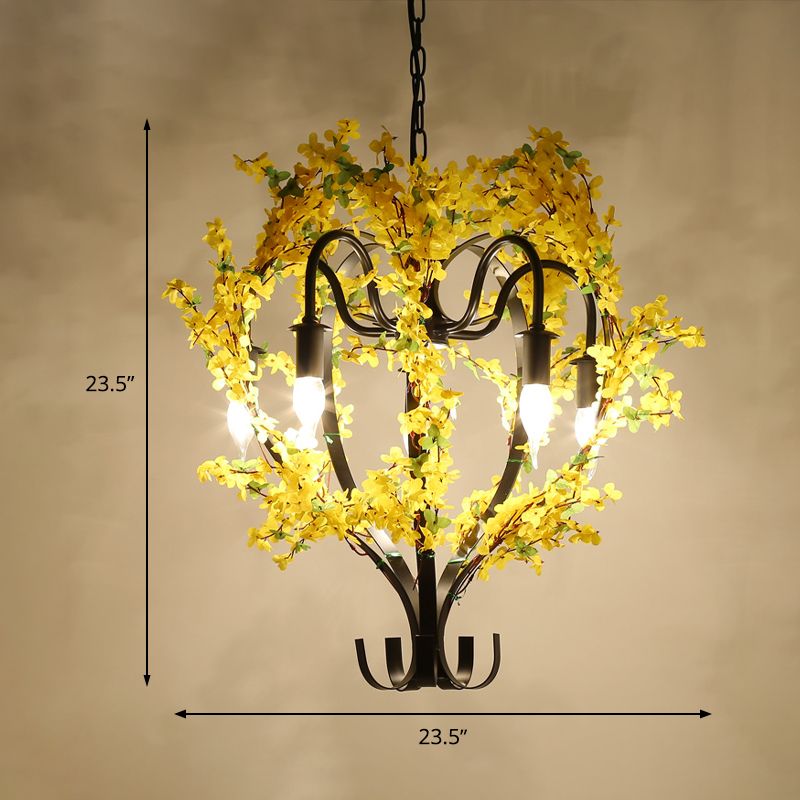 5 cabezas Candelier de colgante de hierro Canasta de flores negras tradicionales Compensión de techo de suspensión de restaurante