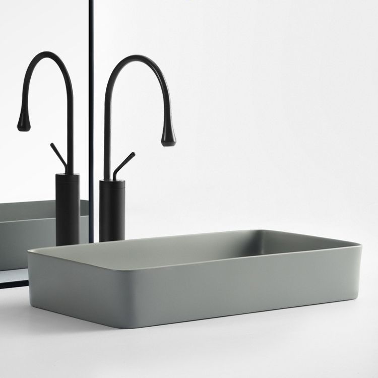 Modern Bathroom Sink Porcelain Rectangular with Pop-Up Drain Vessel Lavatory Sink