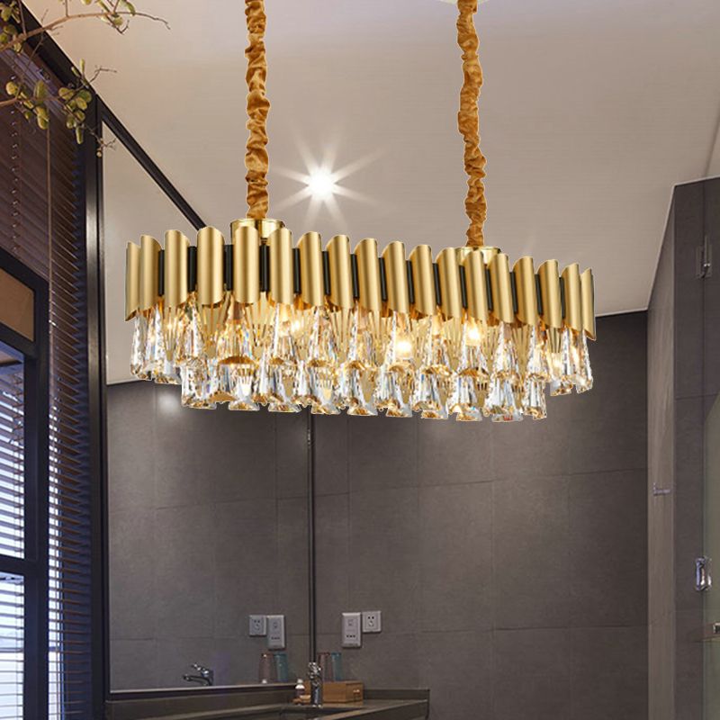 Sala da pranzo ovale Il lampadario illuminazione tradizionale triangolo cristallo 12 teste lampada appesa oro