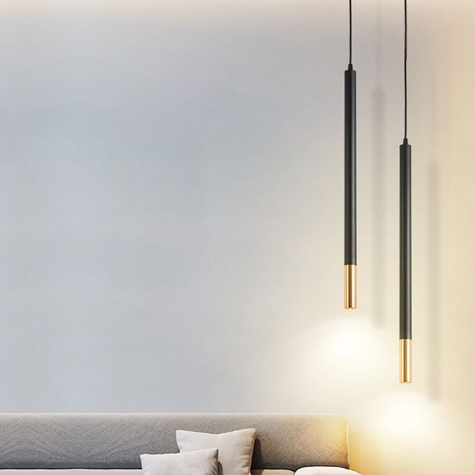 Black-Gold Tube LED Pendant Simplicity Aluminum Hanging Light Kit for Dining Room