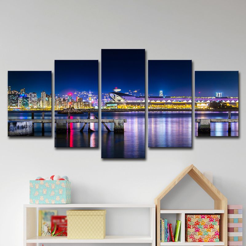 Photo-Printed Urban Canvas Art with Kai Tak Cruise Terminal Night Scenery in Blue