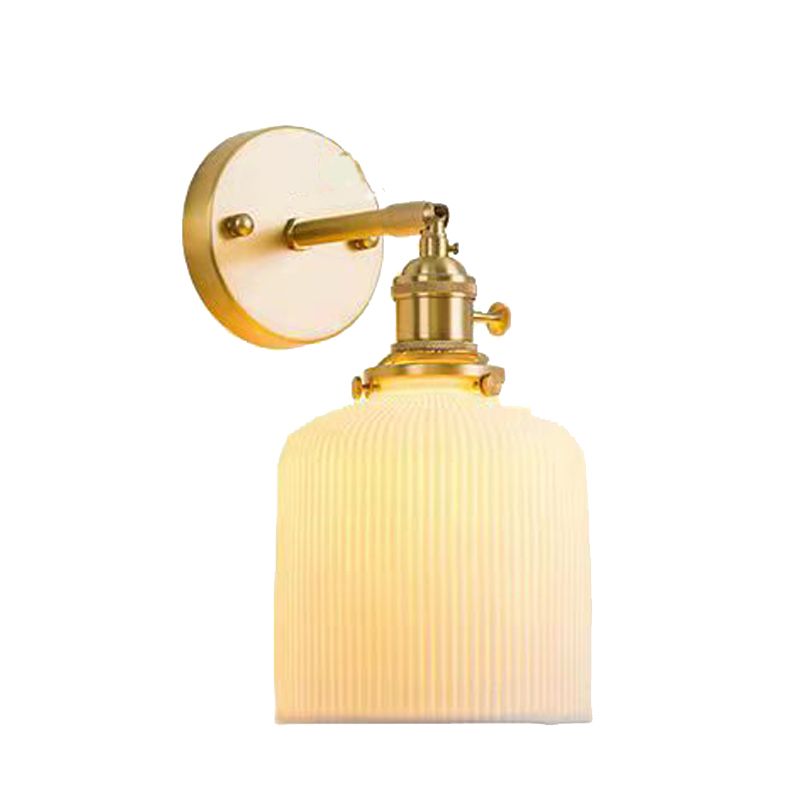 Modern Metal Wall Sconce Cylinder Shape Vanity Lamp with Ceramic Shade for Bathroom