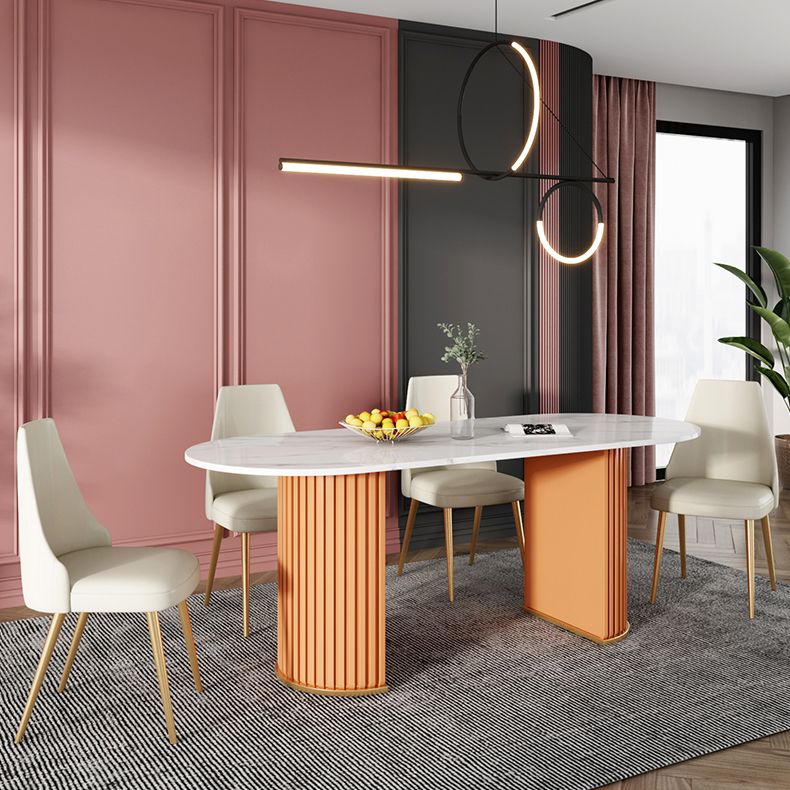 Mesa de comedor de lujo de doble pedestal oval