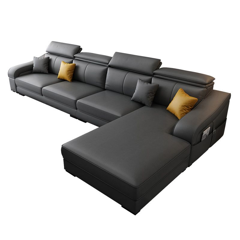 Linen and Faux Leather Reversible Modular L-Shape Furniture Sectionals