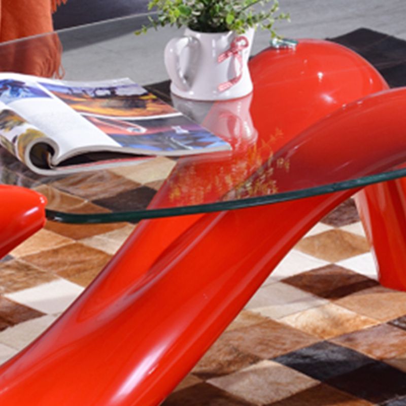 Single Glass-Topped Cocktail Table Oval Contemporary Coffee Table